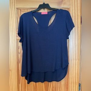 SOUL CAKE RACER BACK TOP NAVY BLUE WOMENS SZ 1X HIGH LOW